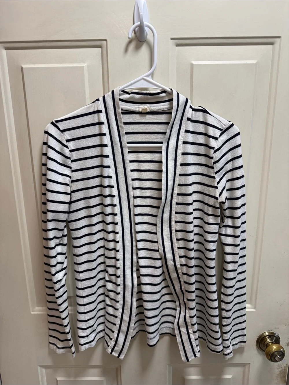 J. Crew Open-Front Striped Cardigan in White and Black XS